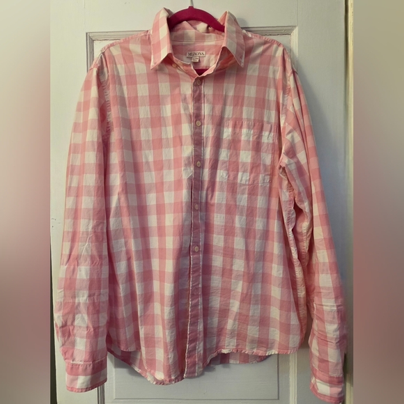 Merona Men's Pink Gingham Button Down, Size XL - Picture 1 of 3